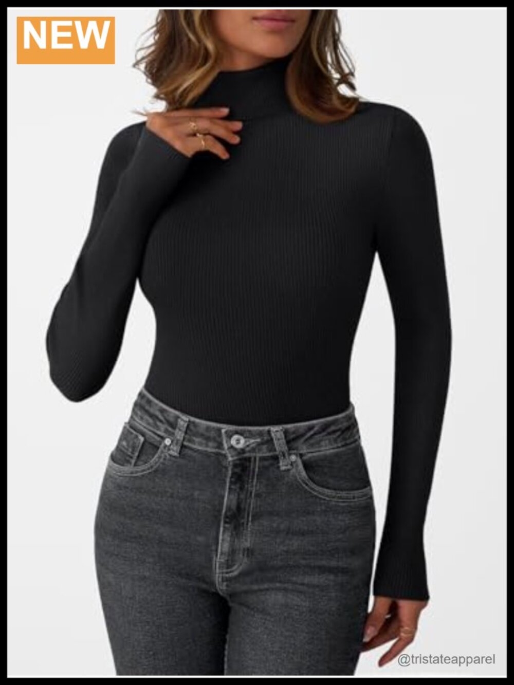 Turtleneck Ribbed Sweater Pullover Long Sleeve Lightweight Winter Top - Picture 2 of 5